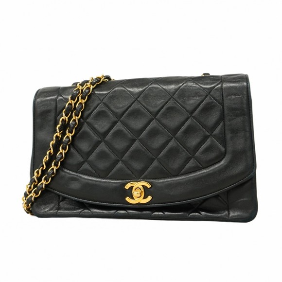 Chanel Diana Matelasse Chain Shoulder Bag in Lambskin, Black, Women's - Picture 1 of 16